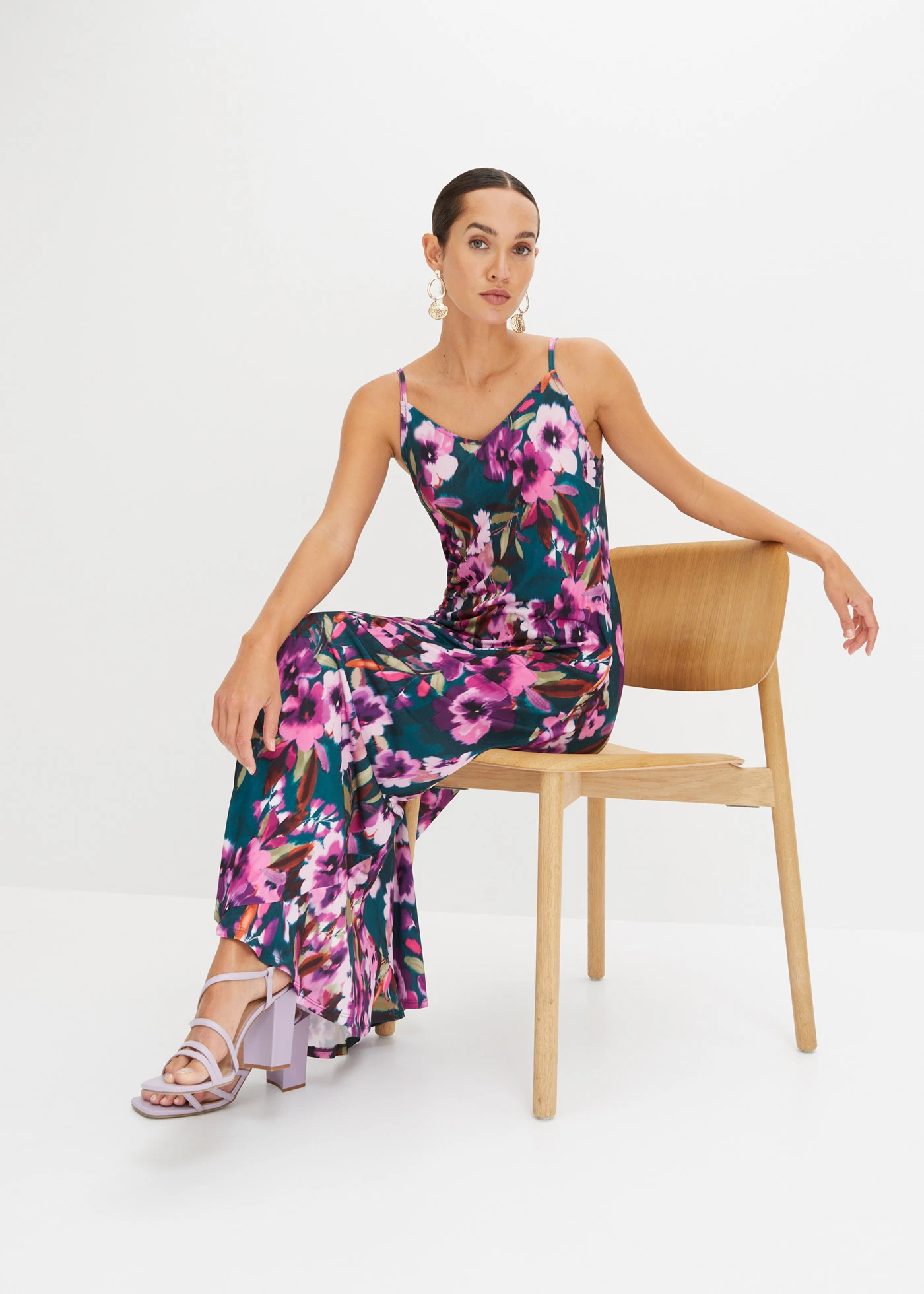 Maxi jurk • donkergroen-paars gebloemd • bonprix online shop