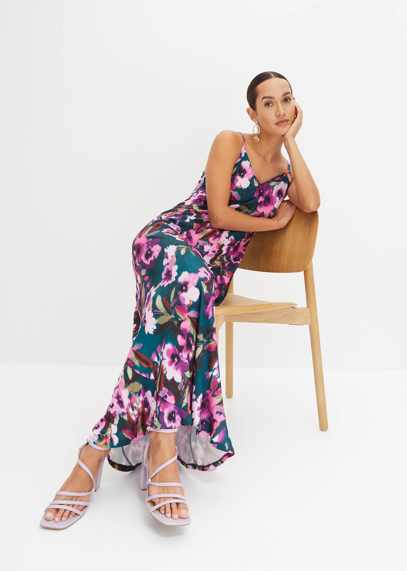 Maxi jurk • donkergroen-paars gebloemd • bonprix online shop