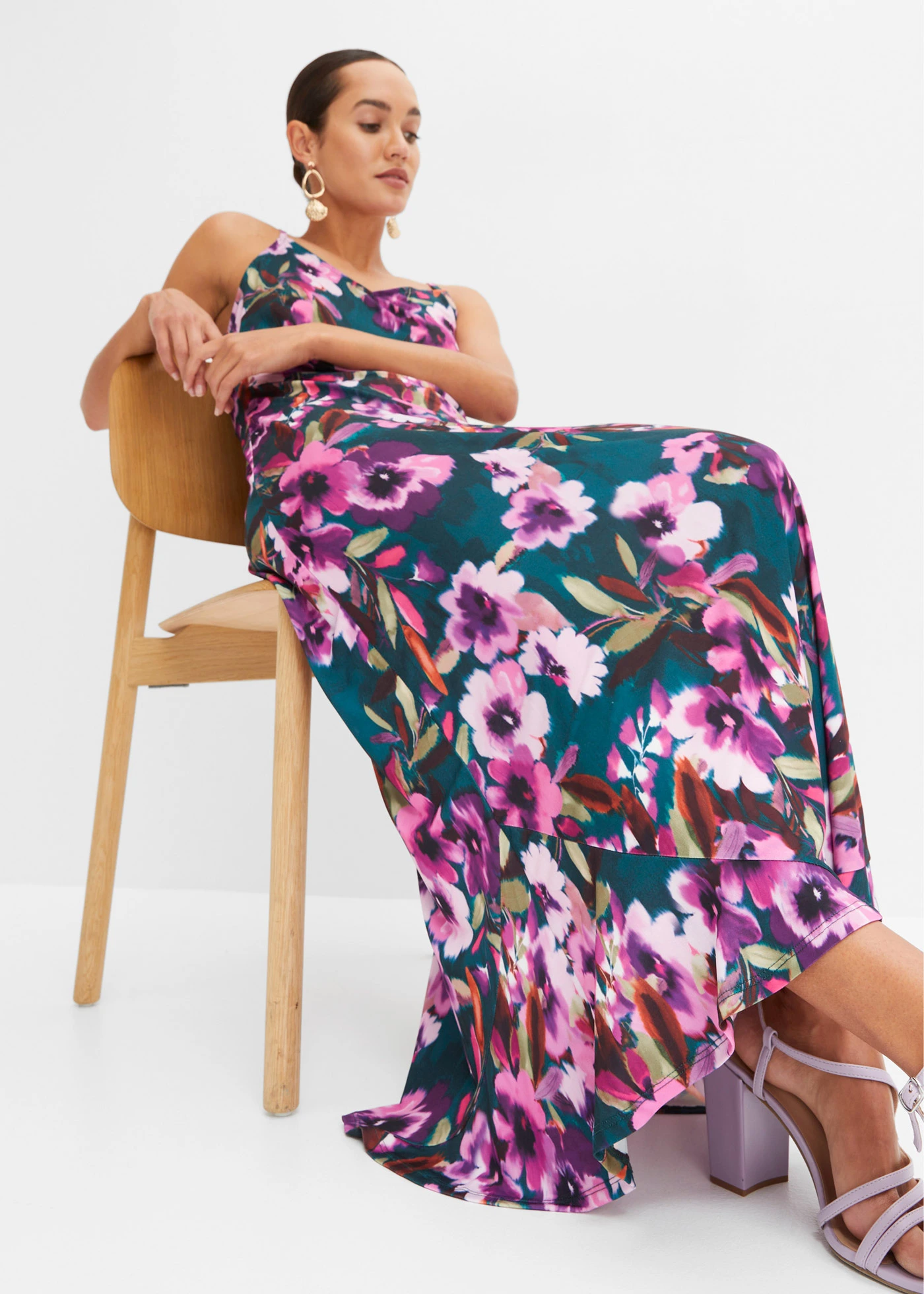 Maxi jurk • donkergroen-paars gebloemd • bonprix online shop