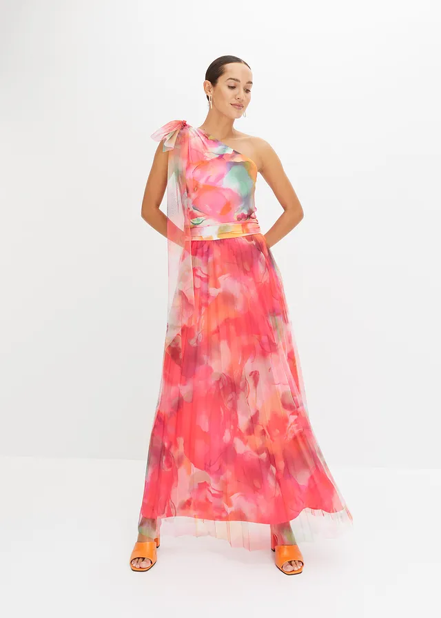 Robe une épaule avec une jupe plissée en tulle