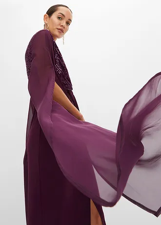 Galajurk met pailletten en chiffon mouwen • donkerpaars • bonprix online shop