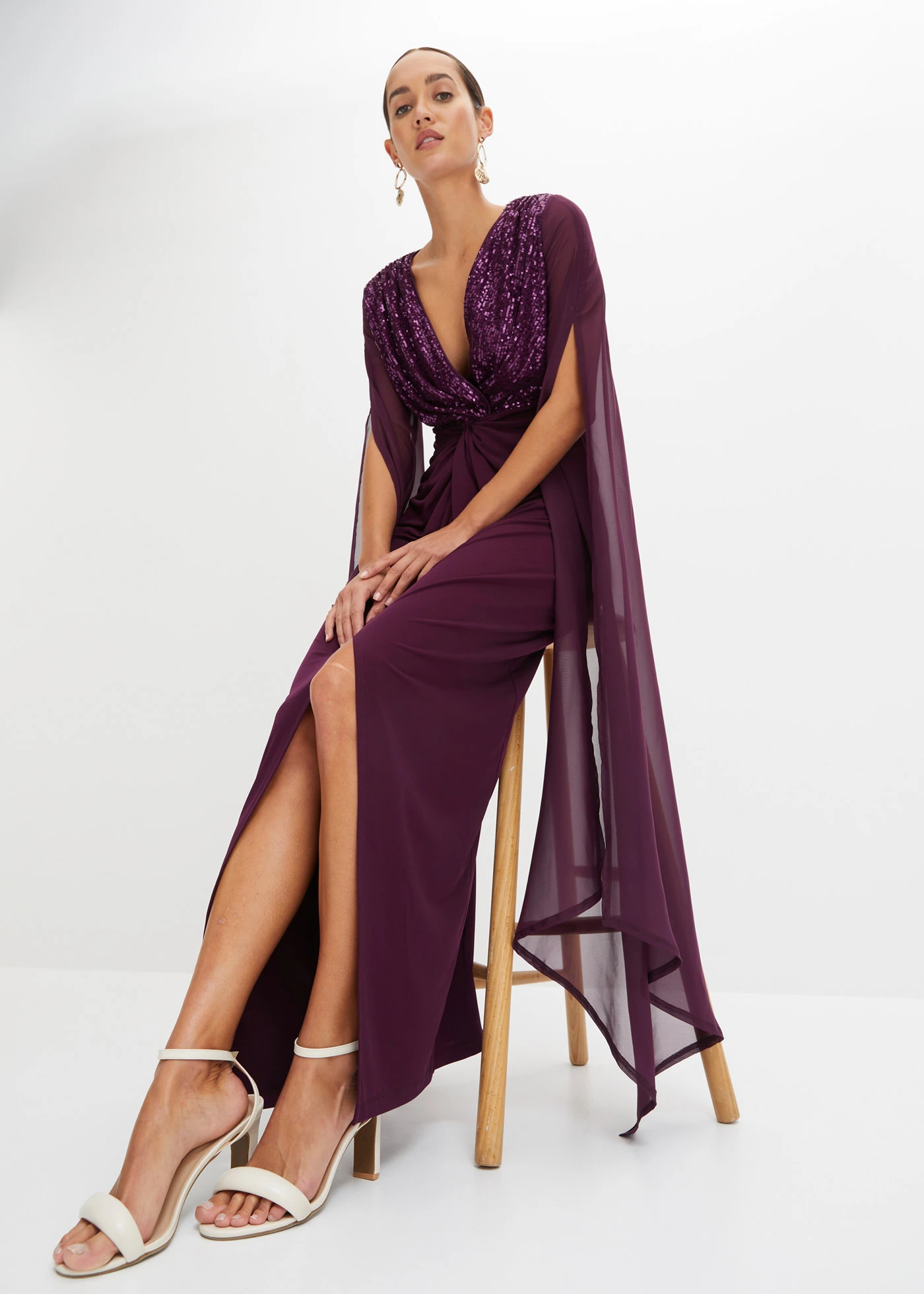 Galajurk met pailletten en chiffon mouwen • donkerpaars • bonprix online shop