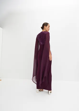 Galajurk met pailletten en chiffon mouwen • donkerpaars • bonprix online shop