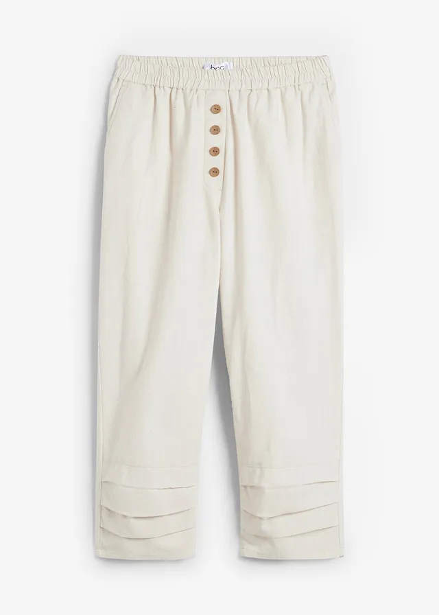 Broek in een linnen-katoenmix, Kleur: kiezelgrijs