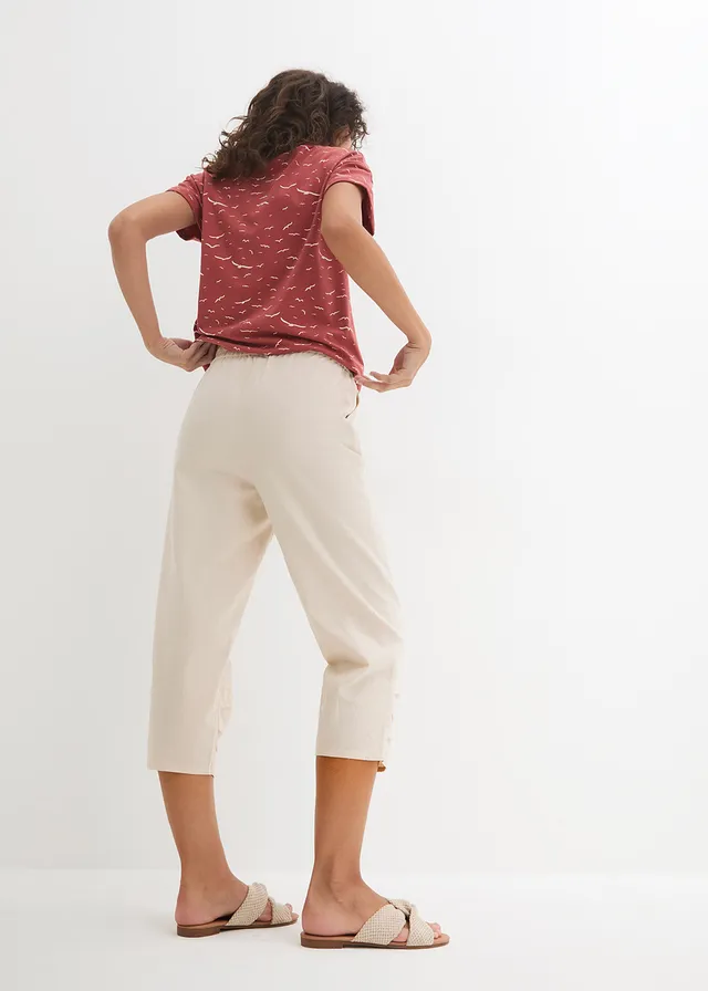 Broek in een linnen-katoenmix, Kleur: kiezelgrijs