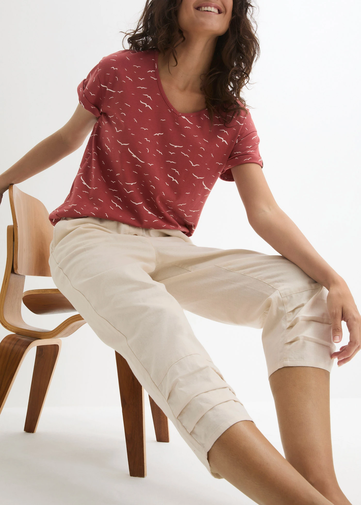 Pantaloni pană din amestec de in cu bumbac • bej-prund • magazin bonprix