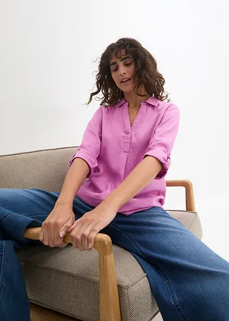 Halenka se lnem, 3/4 rukáv • šeříková pink • bonprix obchod