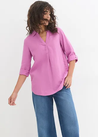 Blouse met linnen en 3/4 mouwen, Kleur: lilapink