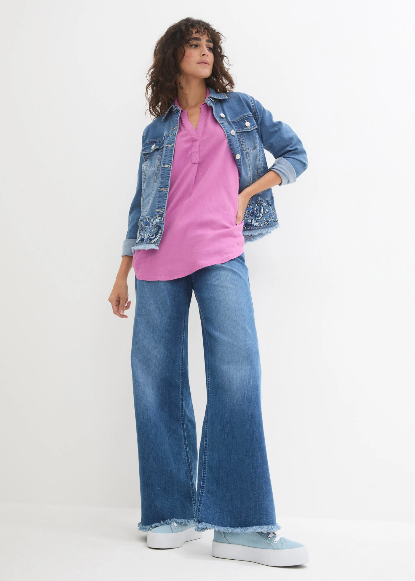 Blouse manches 3/4 en lin mélangé • rose lilas • Boutique bonprix