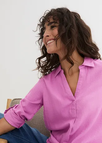 Halenka se lnem, 3/4 rukáv • šeříková pink • bonprix obchod