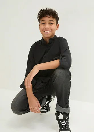 Košeľa s dlhým rukávom s vyhrnutím, z bavlny • čierna • obchod bonprix