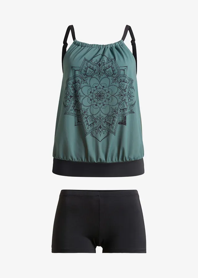 Oversized tankini (2-dlg. set), Kleur: mosgroen-zwart