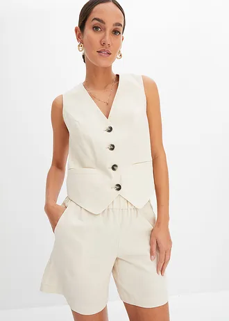Vestă și pantaloni scurți din material cu in • bej nisipiu • magazin bonprix