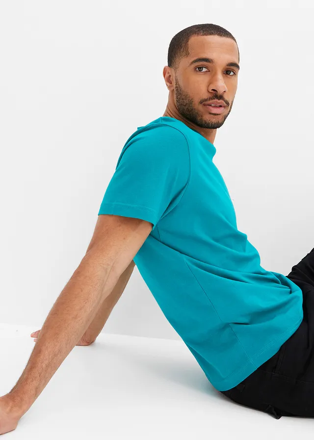 T-shirt (set van 5) • caraïbisch blauw+wit+grijs gemêleerd+blauwpetrol+donkersmaragd • product-page.page-title-suffix