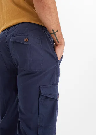 Dlouhé cargo bermudy Regular Fit, ze vzdušné lněné směsi • tmavě modrá • bonprix obchod