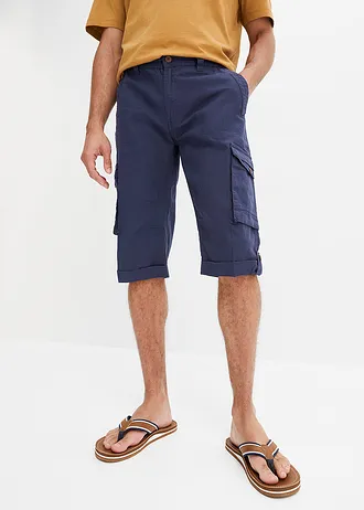 Dlouhé cargo bermudy Regular Fit, ze vzdušné lněné směsi • tmavě modrá • bonprix obchod