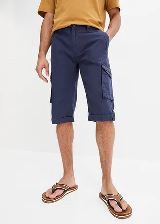 Lange cargo bermuda van een luchtige linnenmix, regular fit • donkerblauw • bonprix online shop