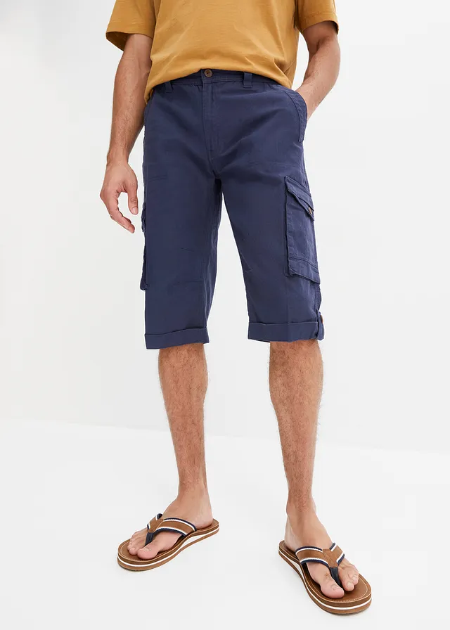 Lange cargo bermuda met linnen, regular fit • donkerblauw • product-page.page-title-suffix