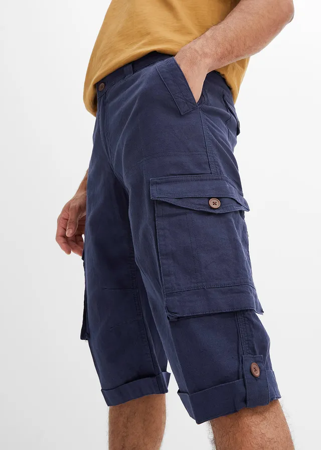 Lange cargo bermuda met linnen, regular fit • donkerblauw • product-page.page-title-suffix