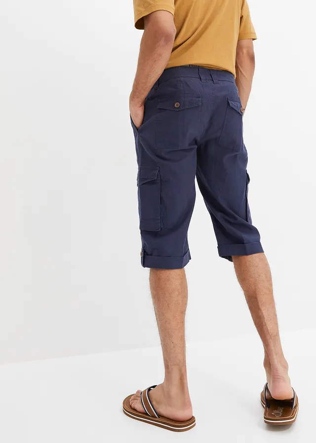Bermuda long cargo en lin mélangé, regular, Couleur: bleu foncé