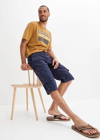 Dlouhé cargo bermudy Regular Fit, ze vzdušné lněné směsi • tmavě modrá • bonprix obchod