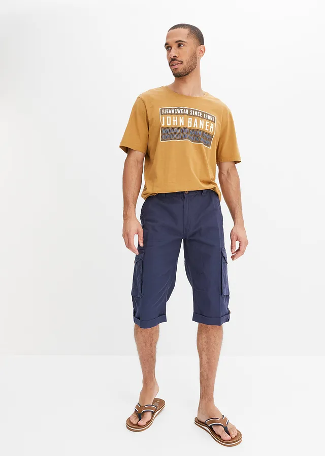 Lange cargo bermuda met linnen, regular fit • donkerblauw • product-page.page-title-suffix