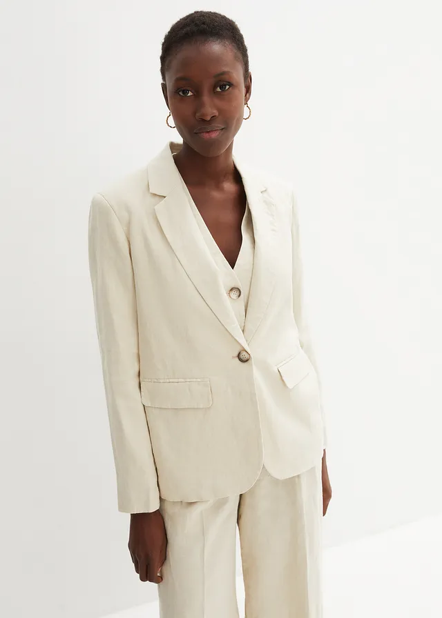 Blazer 100 % lin, Couleur: sable clair