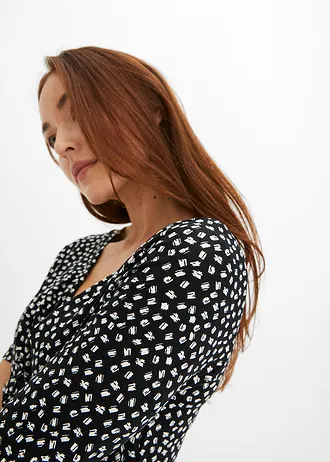 Robe drapée en jersey viscose doux • noir-blanc graphique • Boutique bonprix