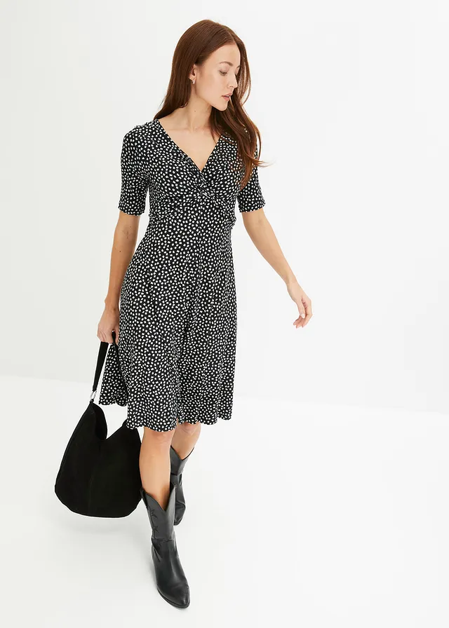 Robe drapée en jersey viscose doux • noir/blanc graphique • product-page.page-title-suffix