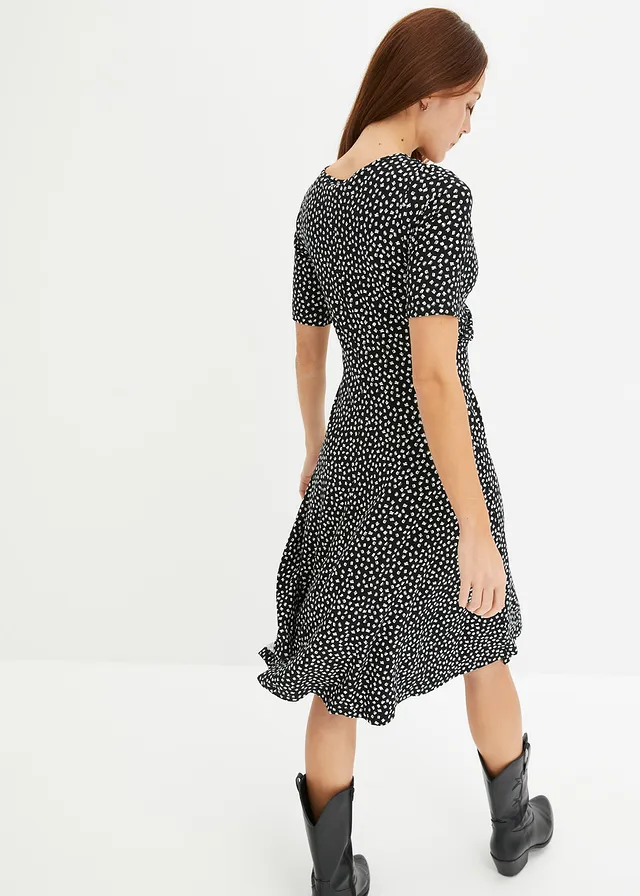 Jersey jurk met drapering in een zachte viscosemix • zwart-wit grafische print • product-page.page-title-suffix