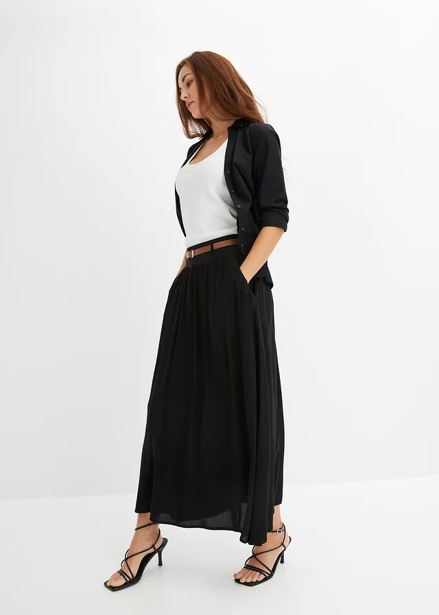 Jupe longue avec ceinture (ens. 2 pces), Couleur: noir