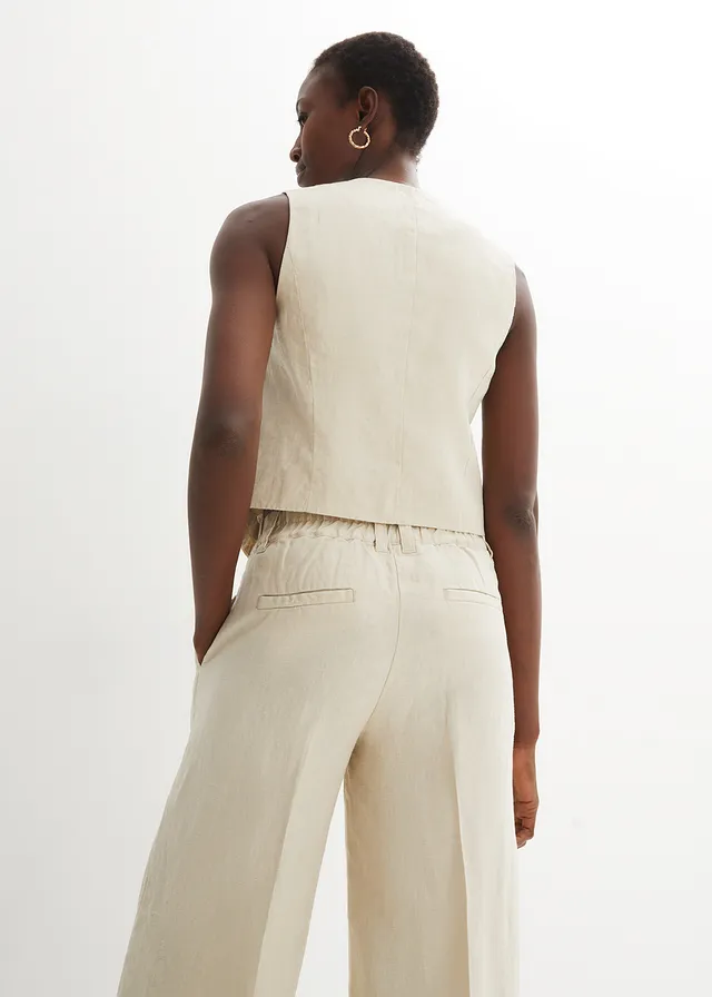 Gilet sans manches 100 % lin, Couleur: sable clair