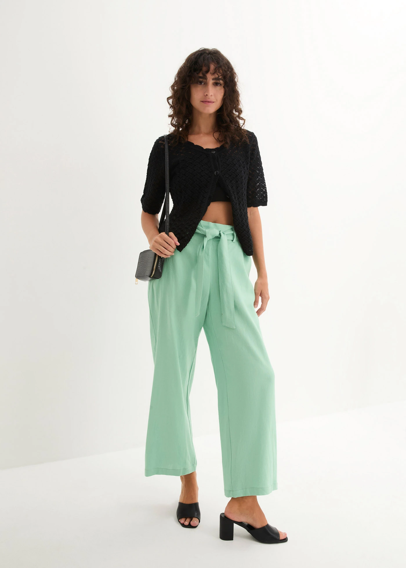 Pantalon large en lin mélangé • menthe • Boutique bonprix