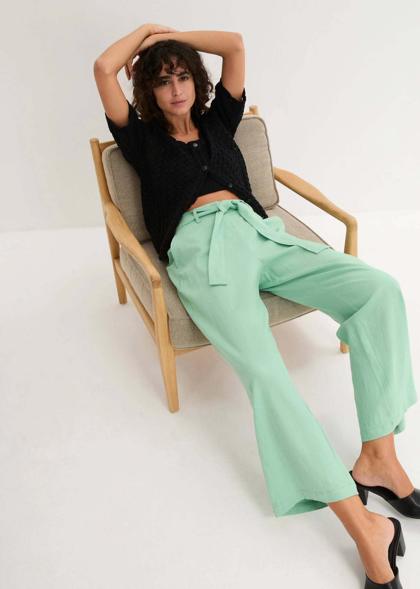 Pantalon large en lin mélangé • menthe • Boutique bonprix