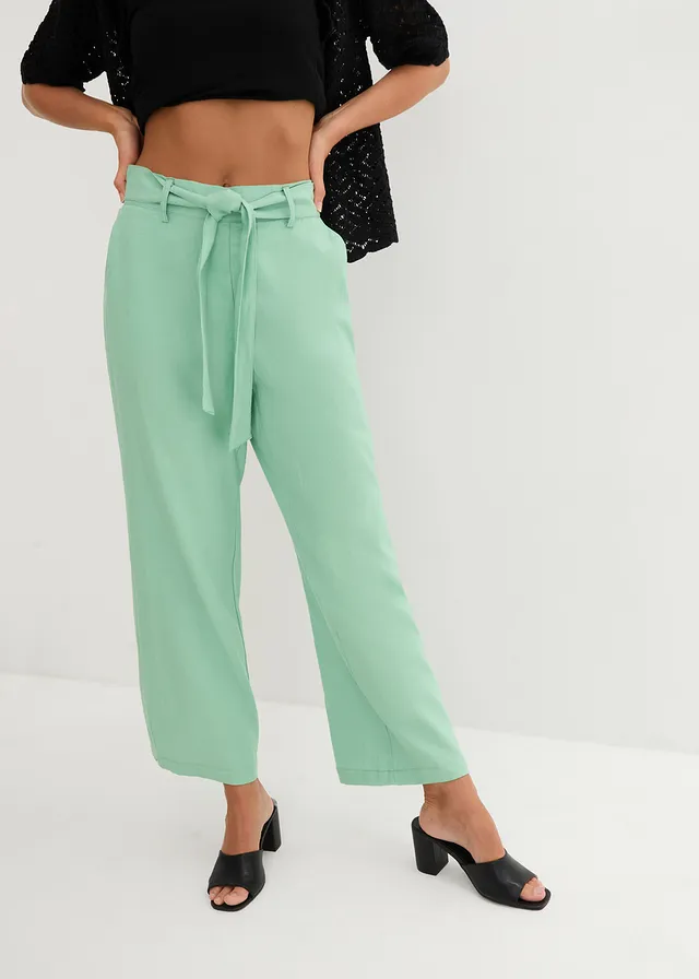 Culotte in een lichte linnenmix, Kleur: mint