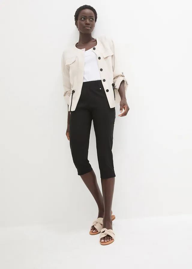 Corsaire extensible à taille élastiquée, Couleur: noir