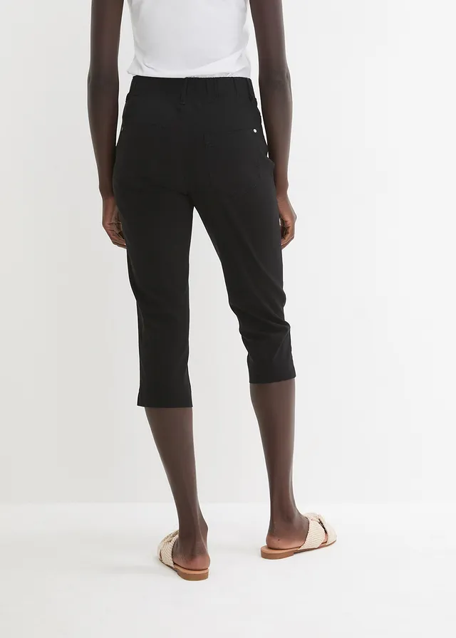 Stretch capri met elastische band, Kleur: zwart