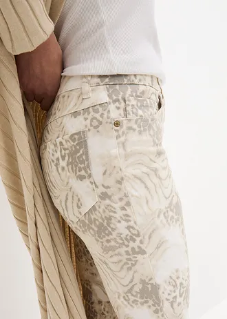 Pantaloni 7/8 cu imprimeu și stretch • imprimat leo bej • magazin bonprix