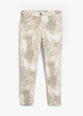 7/8 stretch broek met print, Kleur: beige luipaardprint