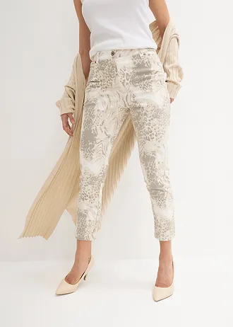 7/8 stretch broek met print, Kleur: beige luipaardprint