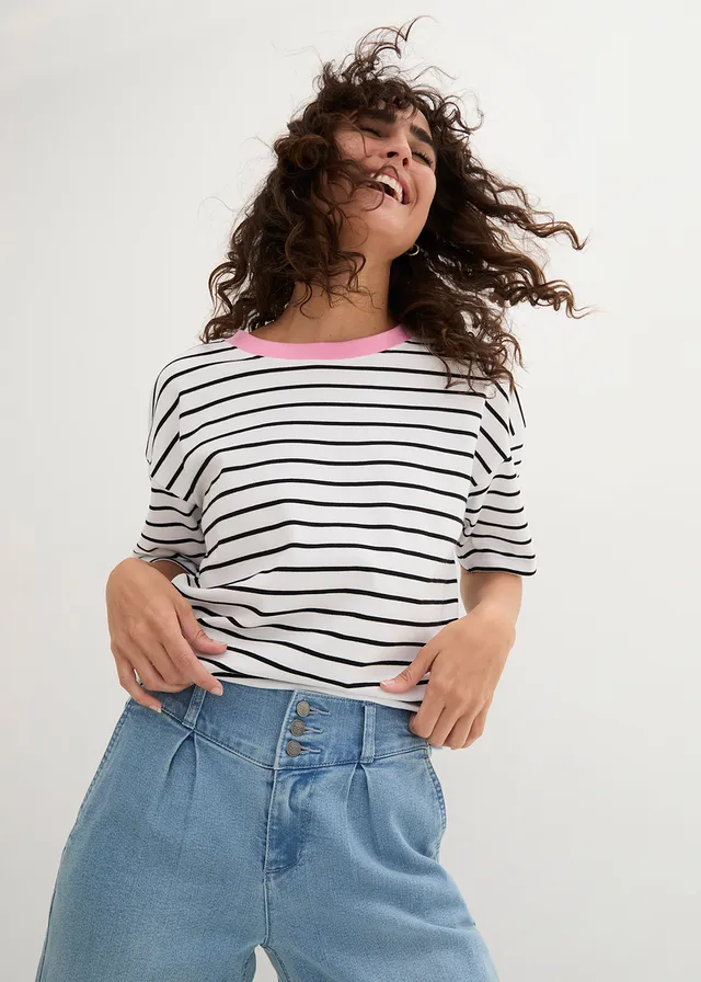 Jean large, taille haute et élastiquée, cropped • denim bleu clair • product-page.page-title-suffix