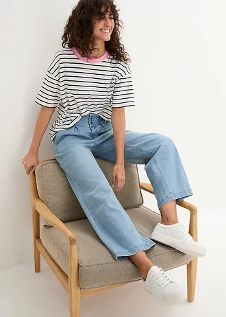 Rövidített Wide Leg farmer, High Waist, kényelmes derékpánttal • világoskék denim • bonprix áruház