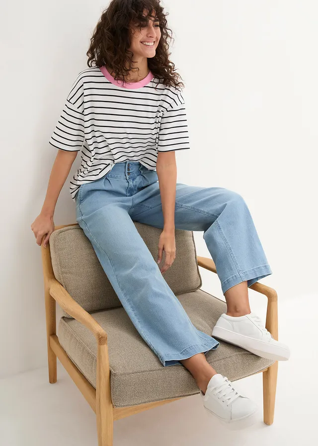 Jean large, taille haute et élastiquée, cropped • denim bleu clair • product-page.page-title-suffix
