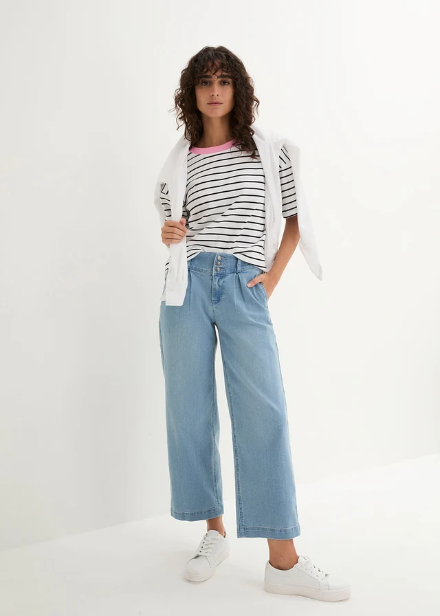 Jean large, taille haute et élastiquée, cropped • denim bleu clair • product-page.page-title-suffix