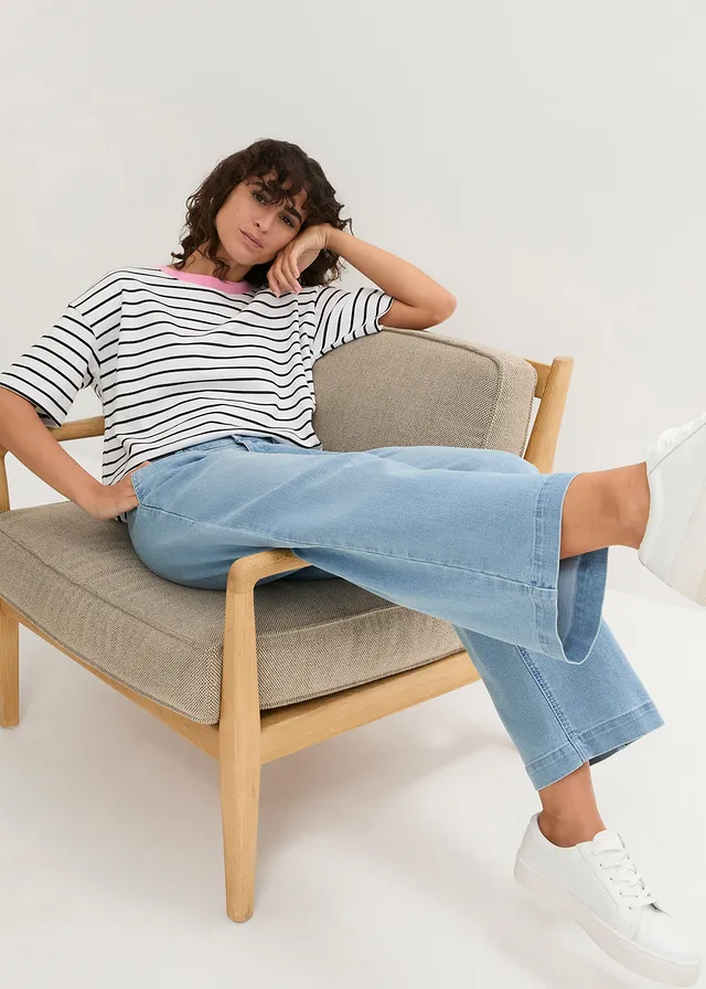 Jean large, taille haute et élastiquée, cropped • denim bleu clair • product-page.page-title-suffix