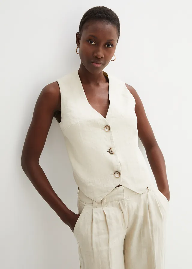 Linnen gilet, Kleur: lichtsand