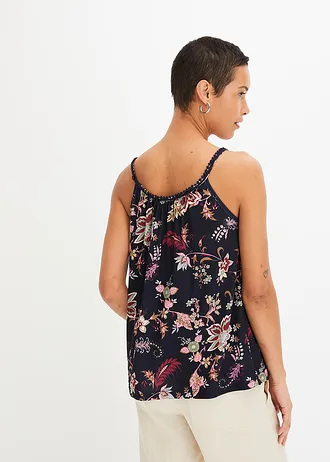 Top met spaghettibandjes, Kleur: donkerblauw gebloemd
