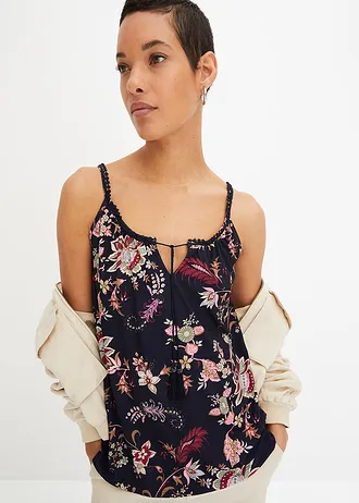 Top met print, Kleur: donkerblauw