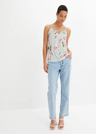 Top met print, Kleur: turkoois gebloemd