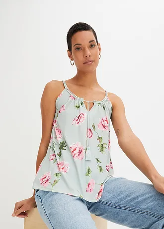 Top met print, Kleur: turkoois gebloemd